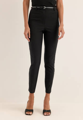 High Waist Stretchy Ankle Slit Trousers Black