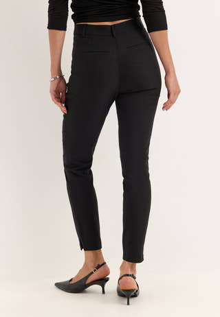 High Waist Stretchy Ankle Slit Trousers Black