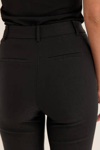 High Waist Stretchy Ankle Slit Trousers Black