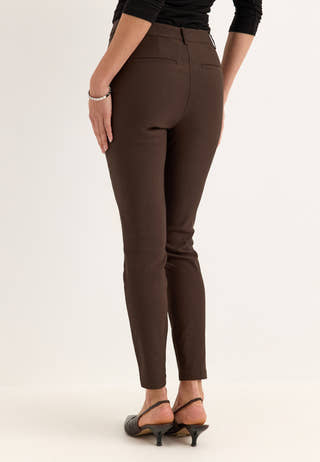 High Waist Stretchy Ankle Slit Trousers Brown