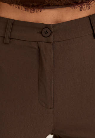 High Waist Stretchy Ankle Slit Trousers Brown