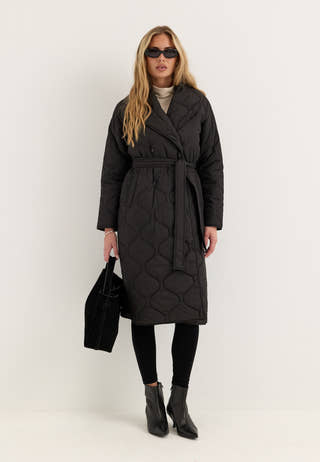 Quilted Long Jacket Black