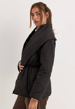 Scarf Quilted Short Jacket Black