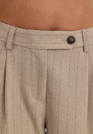 Mid Waist Pleated Suit Trousers Striped
