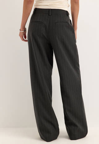 Mid Waist Pleated Suit Trousers Striped