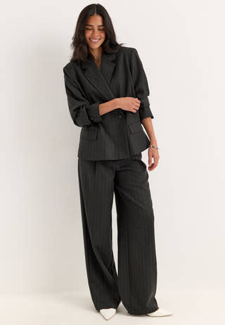 Mid Waist Pleated Suit Trousers Striped