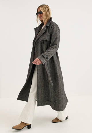 Tweed Trench Coat White