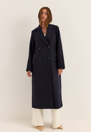 Straight Wool Blend Coat Striped