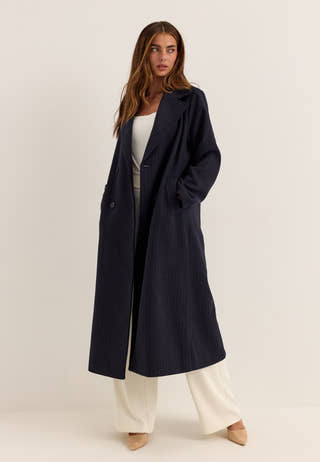 Straight Wool Blend Coat Striped