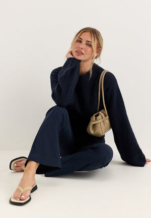 Mid Waist Stretchy Flared Trousers Blue