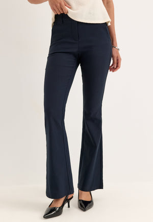 Mid Waist Stretchy Flared Trousers Blue