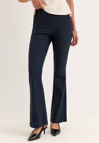 Mid Waist Stretchy Flared Trousers Blue