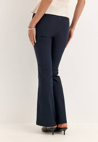 Mid Waist Stretchy Flared Trousers Blue