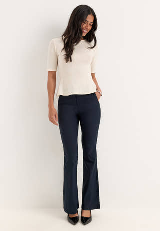 Mid Waist Stretchy Flared Trousers Blue