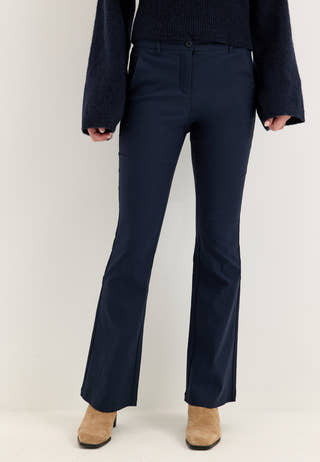 Mid Waist Stretchy Flared Trousers Blue