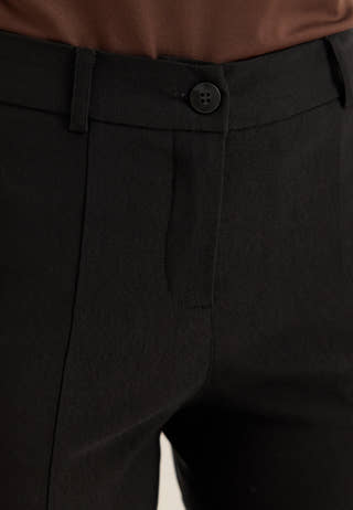 Mid Waist Stretchy Flared Slit Trousers Black