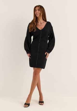 Knitted Mini Cardigan Dress Black