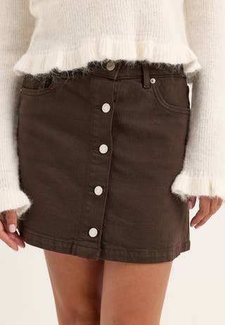 Denim Button Mini Skirt Brown