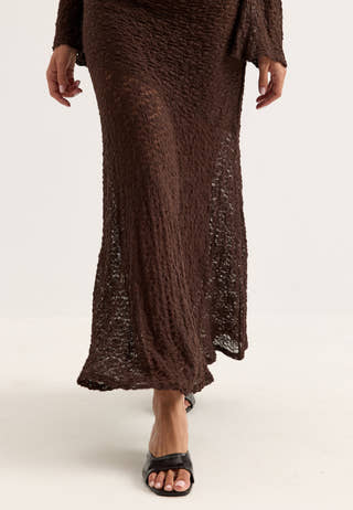 Long Sleeve Lace Maxi Dress Brown