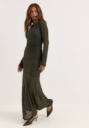 Long Sleeve Lace Maxi Dress Green