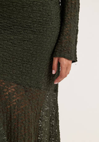 Long Sleeve Lace Maxi Dress Green