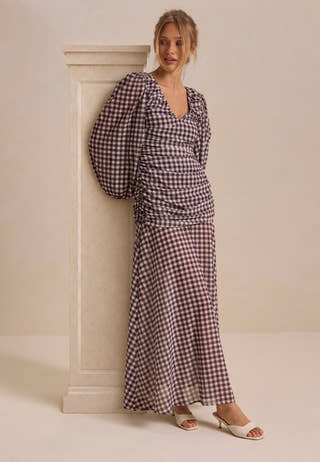 Balloon Sleeve Chiffon Maxi Dress