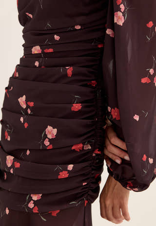 Balloon Sleeve Chiffon Maxi Dress Patterned