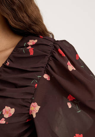 Balloon Sleeve Chiffon Maxi Dress Patterned