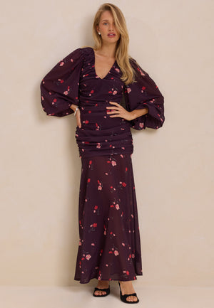 Balloon Sleeve Chiffon Maxi Dress