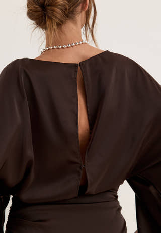 Kimono Sleeve Satin Maxi Dress Brown