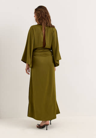 Kimono Sleeve Satin Maxi Dress Green