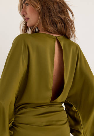Kimono Sleeve Satin Maxi Dress Green