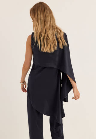 Asymmetric One Shoulder Satin Top Blue