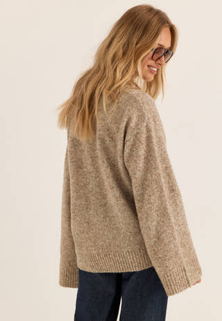 Knitted V-neck Sweater Beige