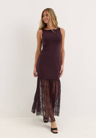Combined Lace Maxi Dress Purple
