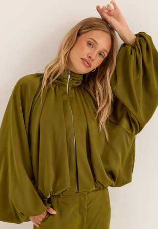 Bubble Hem Satin Jacket Green