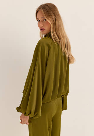 Bubble Hem Satin Jacket Green