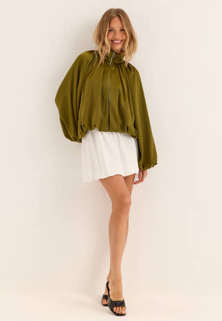 Bubble Hem Satin Jacket Green