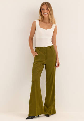 Flared Satin Trousers Green