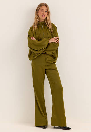 Flared Satin Trousers Green