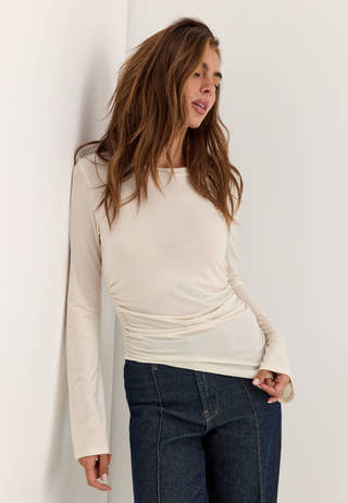 Asymmetric Long Sleeve Top White