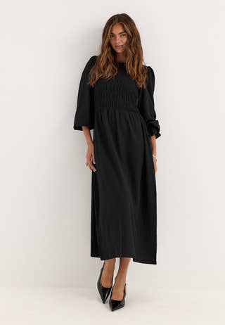 Long Sleeve Smock Dress Black