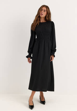 Long Sleeve Smock Dress Black