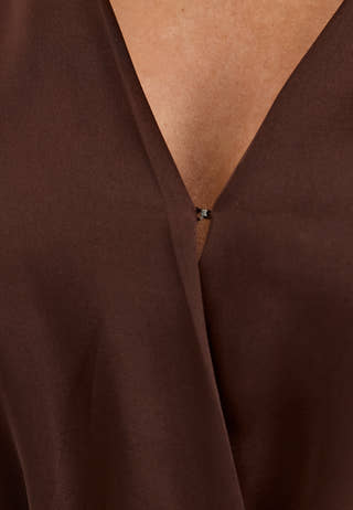 Satin Bubble Hem Jumpsuit Brown