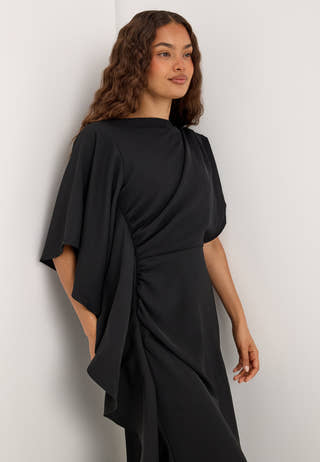 Draped Flounce Gown Black