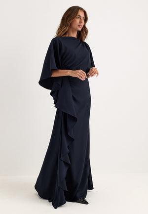 Draped Flounce Gown Blue
