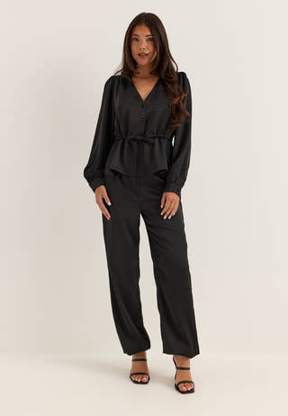Satin Puff Sleeve Blouse Black