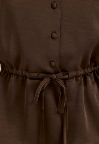 Satin Puff Sleeve Blouse Brown