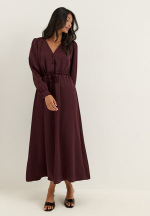 Satin Puff Sleeve Maxi Dress Red