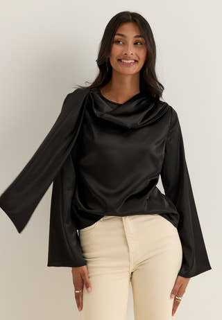 Satin Scarf Blouse Black